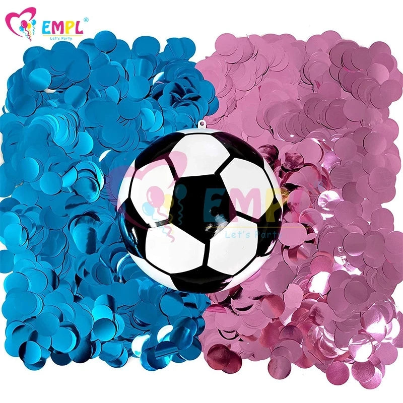 Gender Reveal Exploding Soccer Ball with Blue Pink Confetti Kit Wedding Baby Boy Girl Birthday Party Paper Gift Bags Decorations