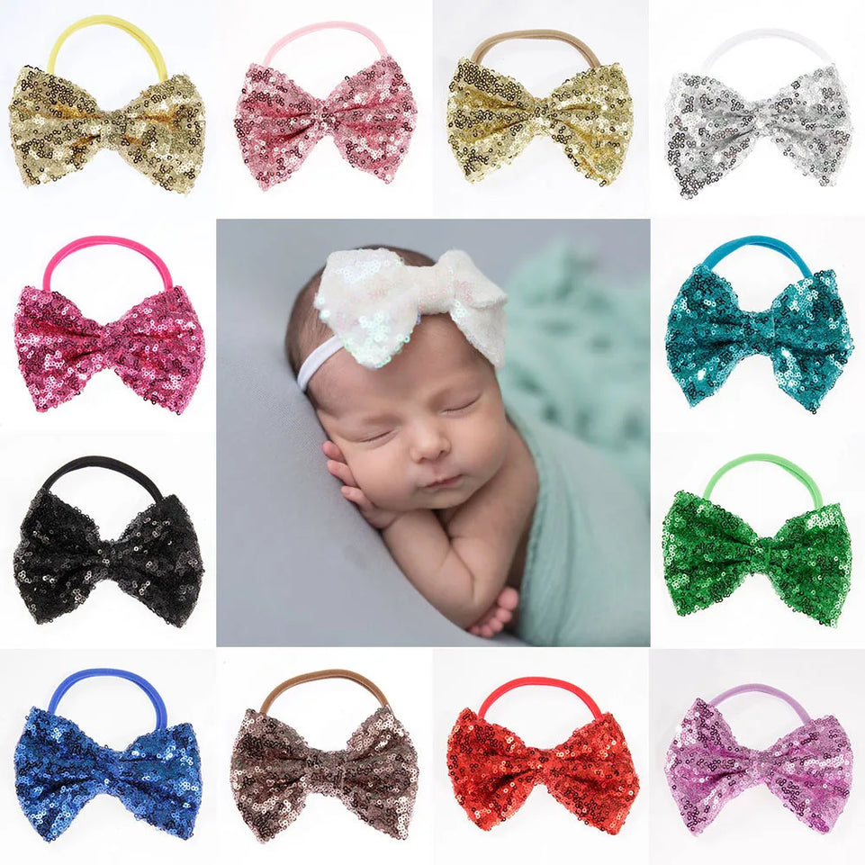 Lovely Baby Girls Headband Shiny Sequins Bowknot Elastic Infant Newborn Hairband Photography Props Birthday Gifts