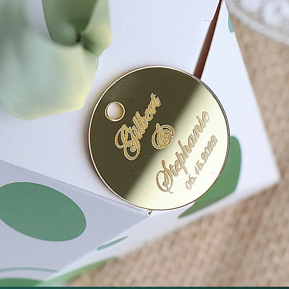 20/50/100Pcs Personalized Acrylic Tag Engraved Round Circle Custom Wedding Name Baby Baptism Mirror Gold Tag Decoration Gift