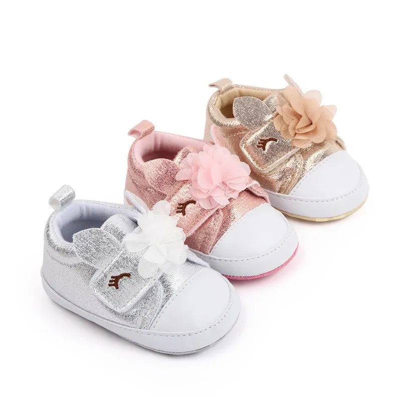 Baby Girl Shoes Cute Unicorn Flowers Shiny PU Leather Casual Soft Sole Princess Shoes Toddler Spring Autumn First Walkers 0-18M