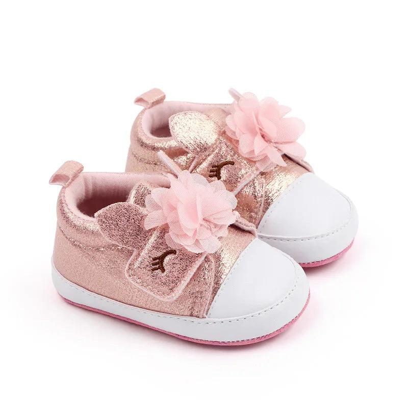 Baby Girl Shoes Cute Unicorn Flowers Shiny PU Leather Casual Soft Sole Princess Shoes Toddler Spring Autumn First Walkers 0-18M